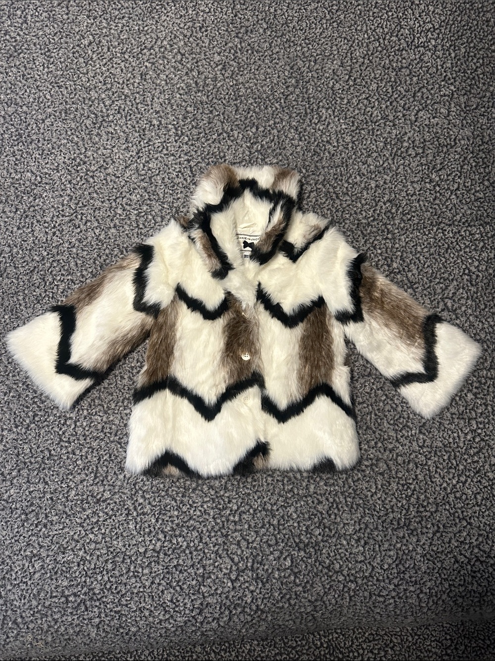 Janie and Jack Faux Fur Chevron Coat in Cream, Brown & Black